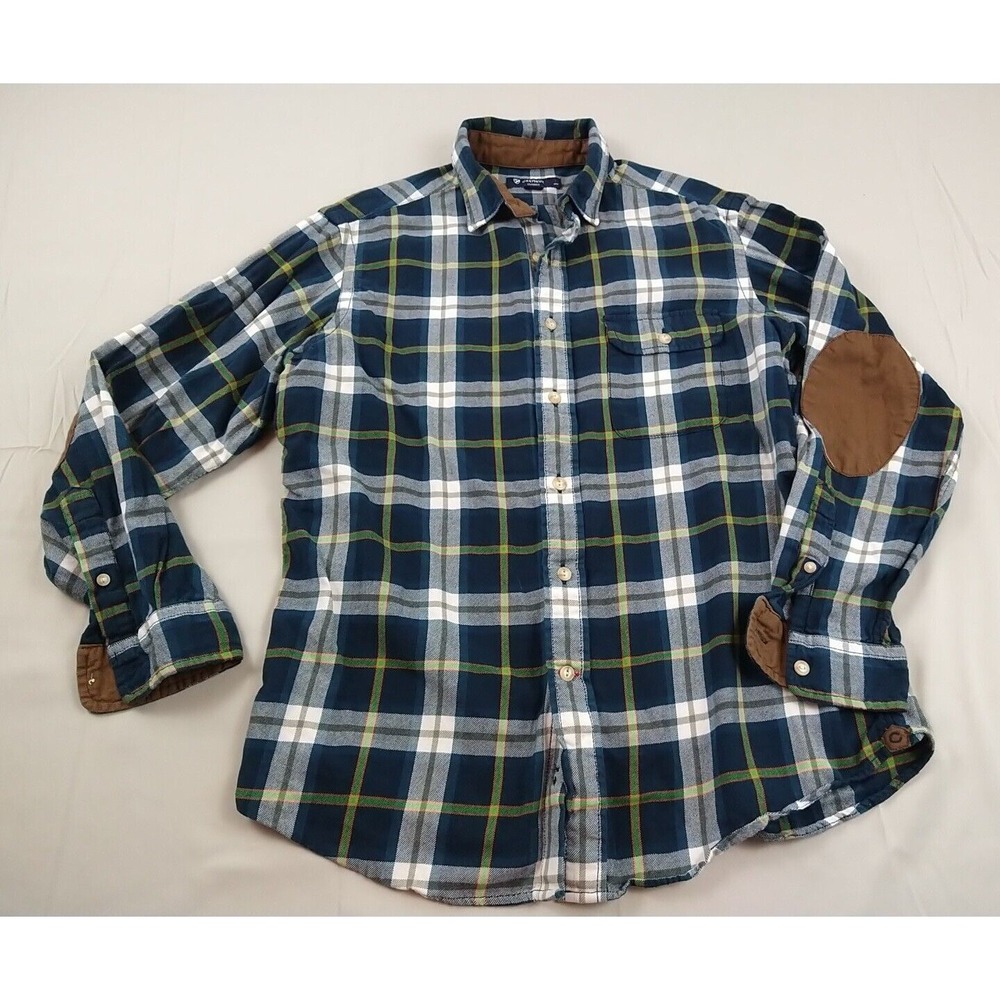 Cremiuex Classics Men's Flannel Shirt L Blue Plaid Button Down Long Sleeve (842)
